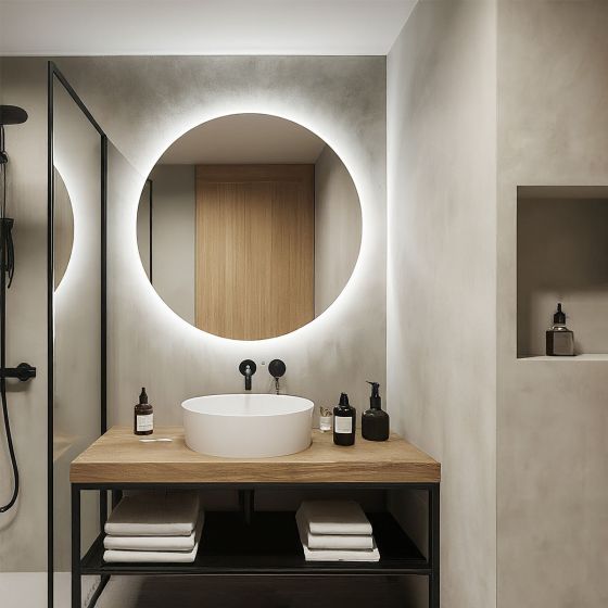 Round LED Bathroom Mirror with Backlighting (Slim)