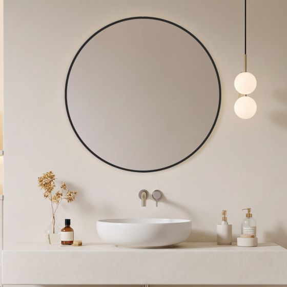 Round Black Metal Frame Mirror (Large)