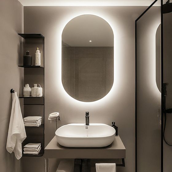 Lozenge Bathroom Mirror with Backlighting (Shaver)